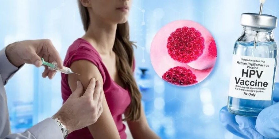 गुल्मीमा किशोरीलाई एचपीभी खोप लगाइँदै